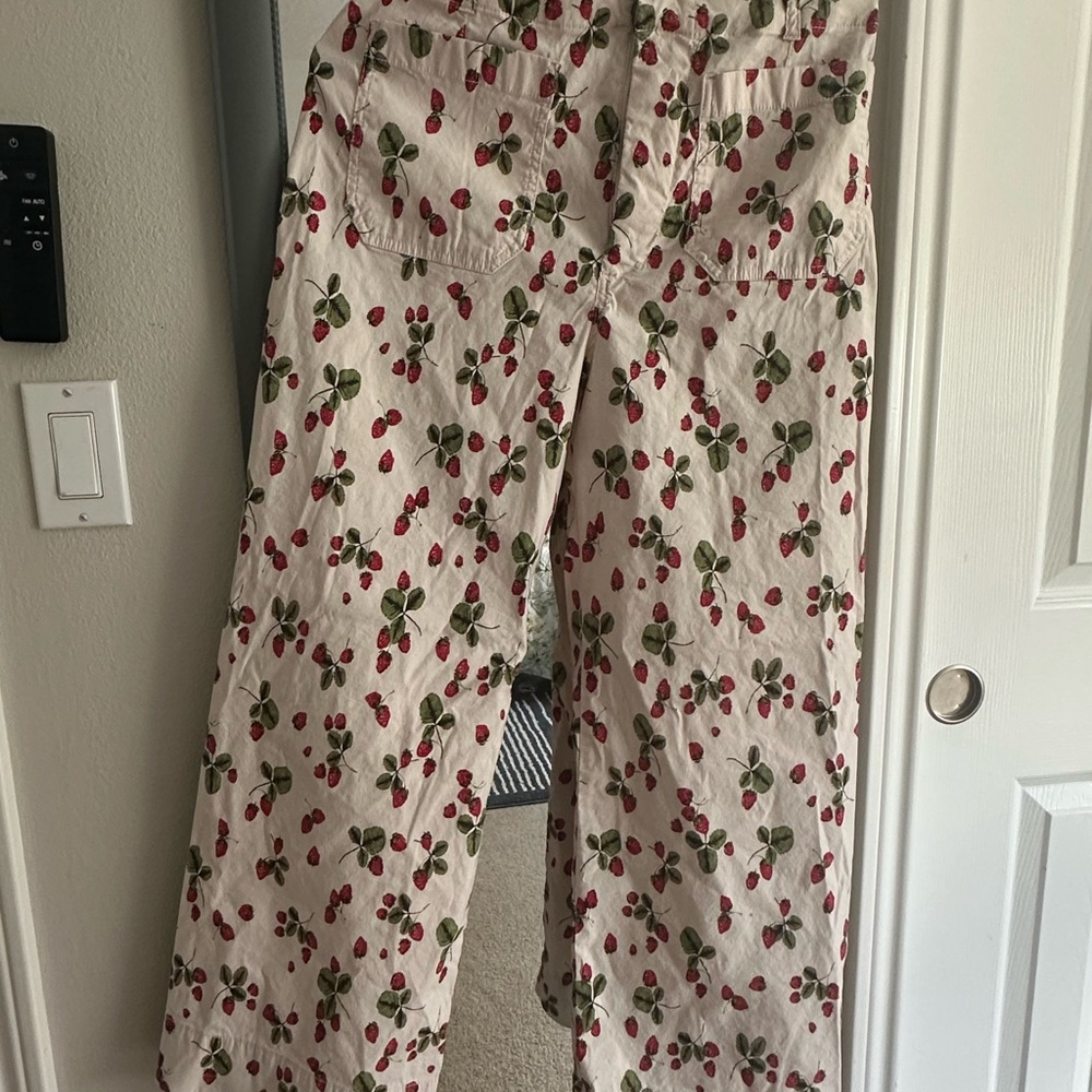 Cherry Print Straight Leg Jeans - Cream and Red